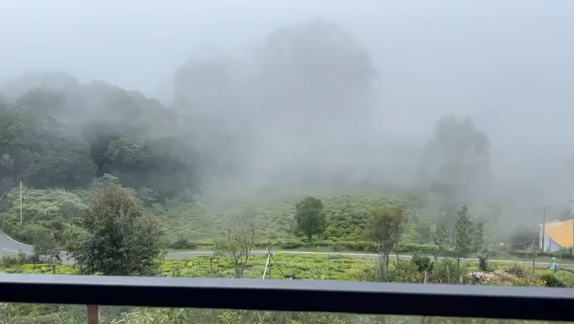 Misty foggy morning view from balcony